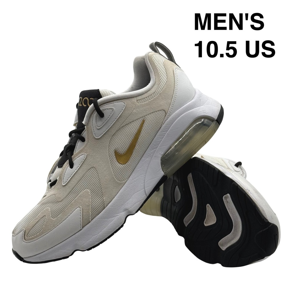 Nike Air Max 200 Men's Size 10.5 White Gold Black AQ2568-102 Shoes Athleisure